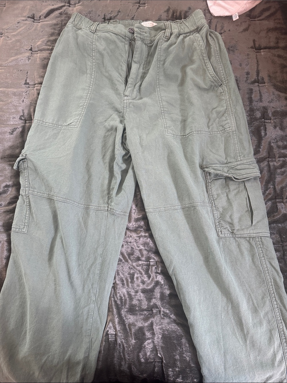 Pilcro Women’s Cargo Pants in Sage Green - Utility Pockets- Linen
